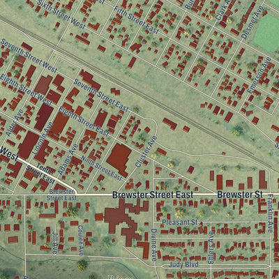 Close-up of the map of Harvey, North Dakota print showing street and building detail
