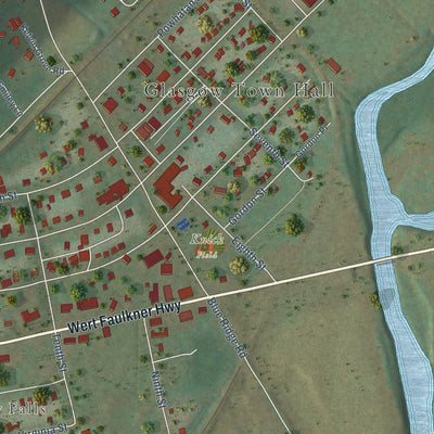 Close-up of the map of Glasgow, Virginia print showing street and building detail