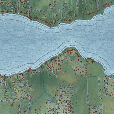 Close-up of the map of Linn, Wisconsin print showing street and building detail