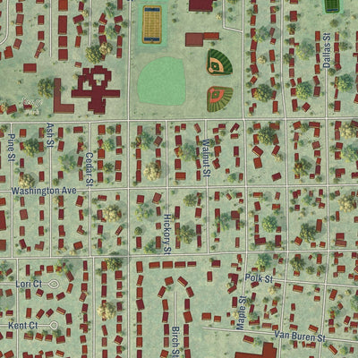 Close-up of the map of Sauk City, Wisconsin print showing street and building detail