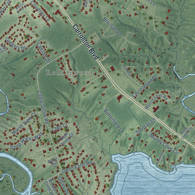 Close-up of the map of Carrollton, Virginia print showing street and building detail