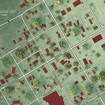 Close-up of the map of Campbell, Minnesota print showing street and building detail
