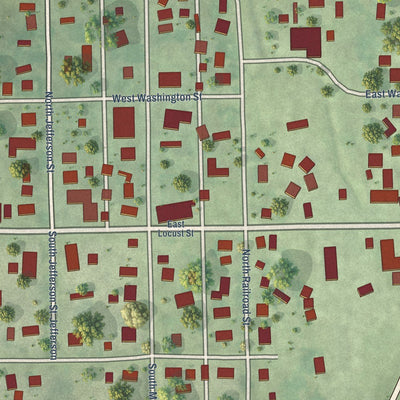 Close-up of the map of Medora, Illinois print showing street and building detail