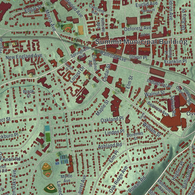 Close-up of the map of Summit, New Jersey print showing street and building detail
