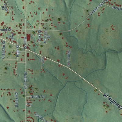 Close-up of the map of Somerville, Alabama print showing street and building detail