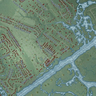 Close-up of the map of Hampstead, North Carolina print showing street and building detail