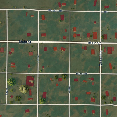 Close-up of the map of Almyra, Arkansas print showing street and building detail