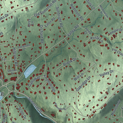 Close-up of the map of Watchung, New Jersey print showing street and building detail