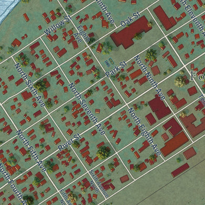 Close-up of the map of Forsyth, Montana print showing street and building detail