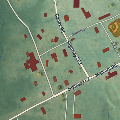 Close-up of the map of Friendship, Arkansas print showing street and building detail