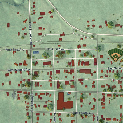 Close-up of the map of Franklin, Minnesota print showing street and building detail