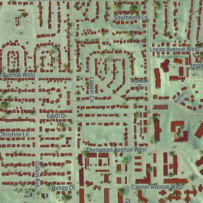 Close-up of the map of West St. Paul, Minnesota print showing street and building detail