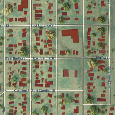 Close-up of the map of Bassett, Nebraska print showing street and building detail