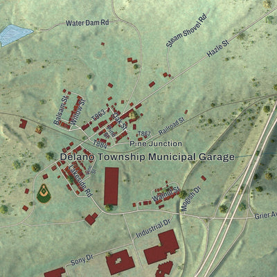Close-up of the map of Delano, Pennsylvania print showing street and building detail
