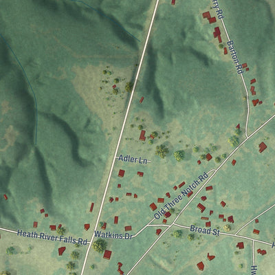 Close-up of the map of Heath, Alabama print showing street and building detail