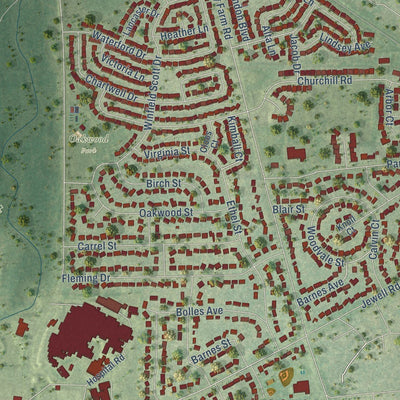 Close-up of the map of Winfield, Illinois print showing street and building detail