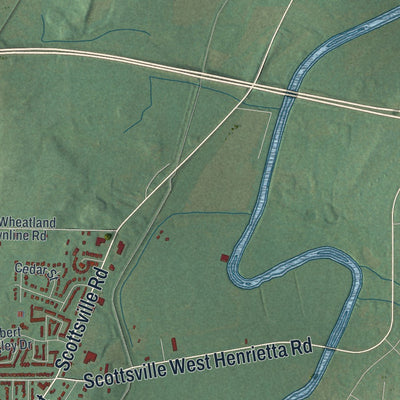 Close-up of the map of Wheatland, New York print showing street and building detail