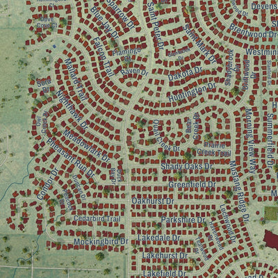 Close-up of the map of Murphy, Texas print showing street and building detail