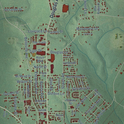 Close-up of the map of Brewton, Alabama print showing street and building detail