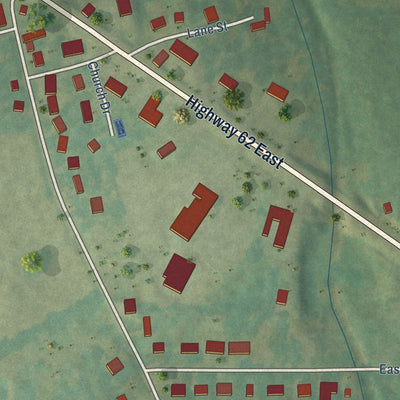 Close-up of the map of Bellefonte, Arkansas print showing street and building detail