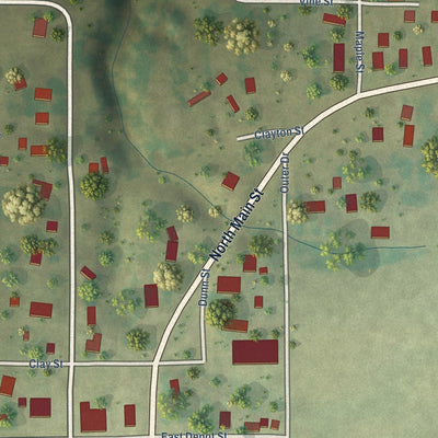 Close-up of the map of Chesterfield, Illinois print showing street and building detail