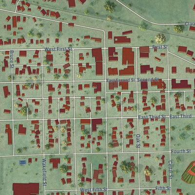 Close-up of the map of Laurel, Nebraska print showing street and building detail