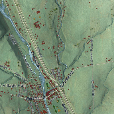 Close-up of the map of Marathon, New York print showing street and building detail
