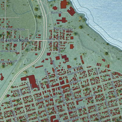 Close-up of the map of Gladstone, Michigan print showing street and building detail