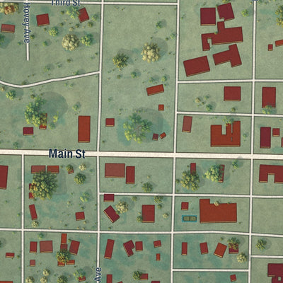Close-up of the map of Lone Wolf, Oklahoma print showing street and building detail