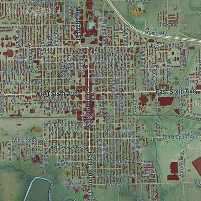 Close-up of the map of Emporia, Kansas print showing street and building detail