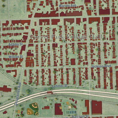 Close-up of the map of Forest Park, Illinois print showing street and building detail