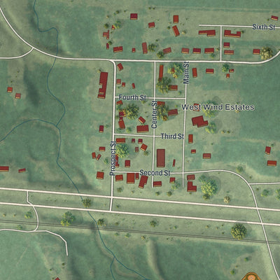 Close-up of the map of Bluffton, Minnesota print showing street and building detail