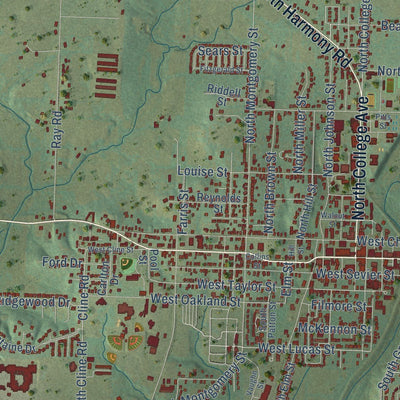 Close-up of the map of Clarksville, Arkansas print showing street and building detail