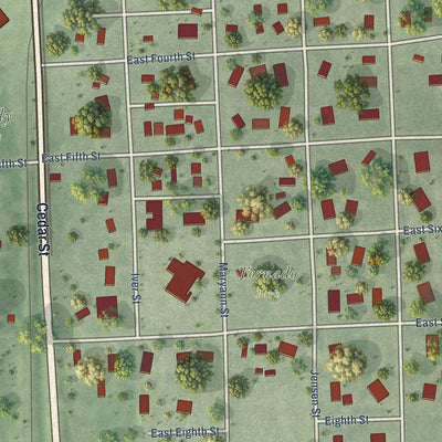 Close-up of the map of Valparaiso, Nebraska print showing street and building detail