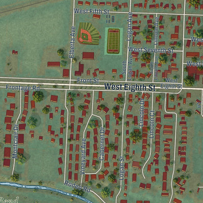 Close-up of the map of Palisade, Colorado print showing street and building detail