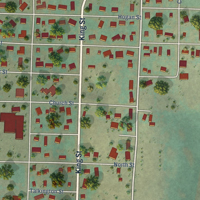Close-up of the map of Cottonwood, Idaho print showing street and building detail