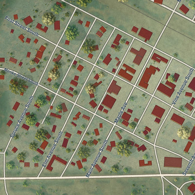 Close-up of the map of Fessenden, North Dakota print showing street and building detail