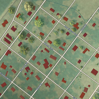 Close-up of the map of Sledge, Mississippi print showing street and building detail