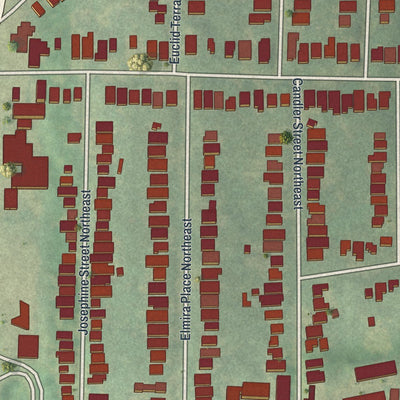 Close-up of the map of Candler Park, Georgia print showing street and building detail