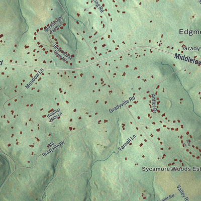 Close-up of the map of Edgmont, Pennsylvania print showing street and building detail