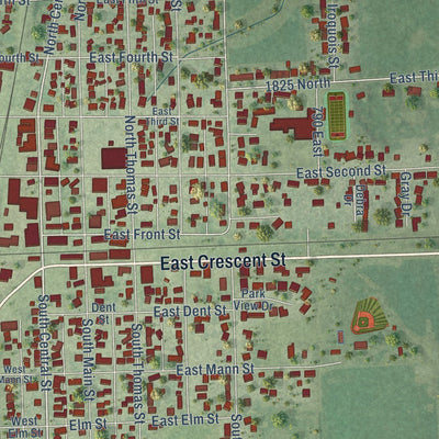 Close-up of the map of Gilman, Illinois print showing street and building detail