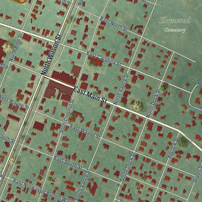 Close-up of the map of Fremont, North Carolina print showing street and building detail