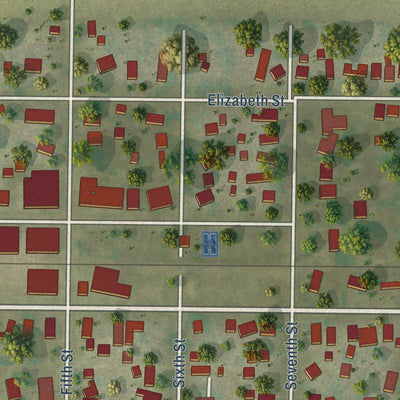 Close-up of the map of Illiopolis, Illinois print showing street and building detail