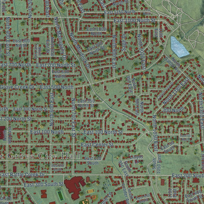 Close-up of the map of Pleasant Grove, Utah print showing street and building detail