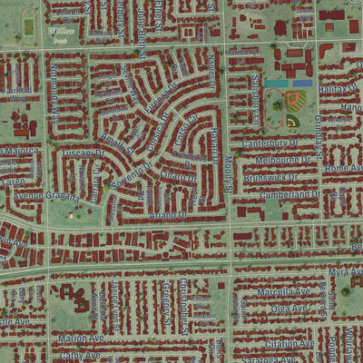 Close-up of the map of Cypress, California print showing street and building detail