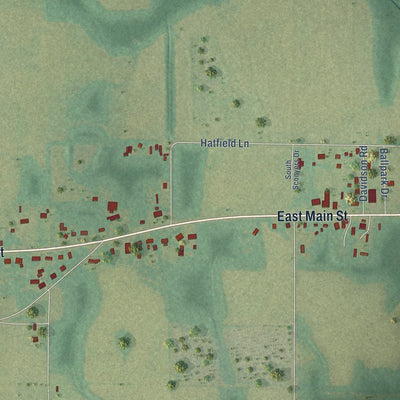 Close-up of the map of Clayhatchee, Alabama print showing street and building detail