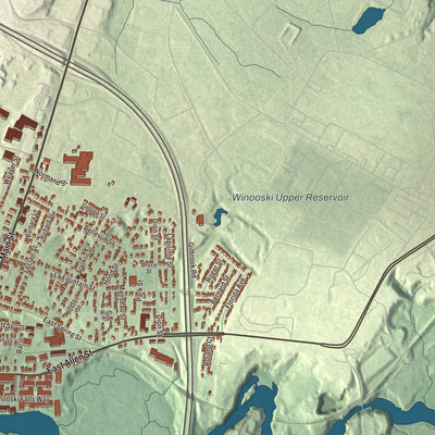 Close-up of the map of Winooski, Vermont print showing streets and neighborhoods