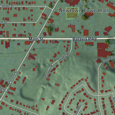 Close-up of the map of Newtown, Ohio print showing street and building detail