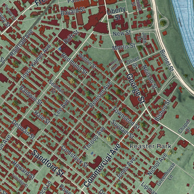 Close-up of the map of New Brunswick, New Jersey print showing street and building detail
