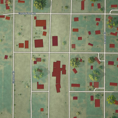 Close-up of the map of Oconee, Illinois print showing street and building detail